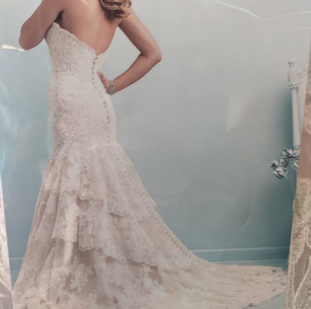 Strapless Lace Dramatic Train Wedding Dress Ivory Champagne Size 8 - Picture 6 of 12